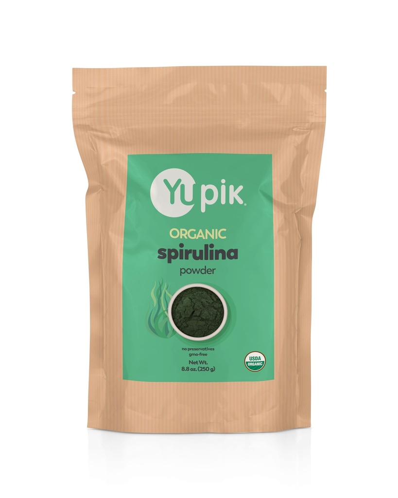 Poudre de Spiruline biologique Yupik 8.8 oz, USDA certifié, non-OGM, casher, sans gluten, végétalien, riche en protéines, fer et antioxydants, super-aliments pour les smoothies, Shakes & Baking