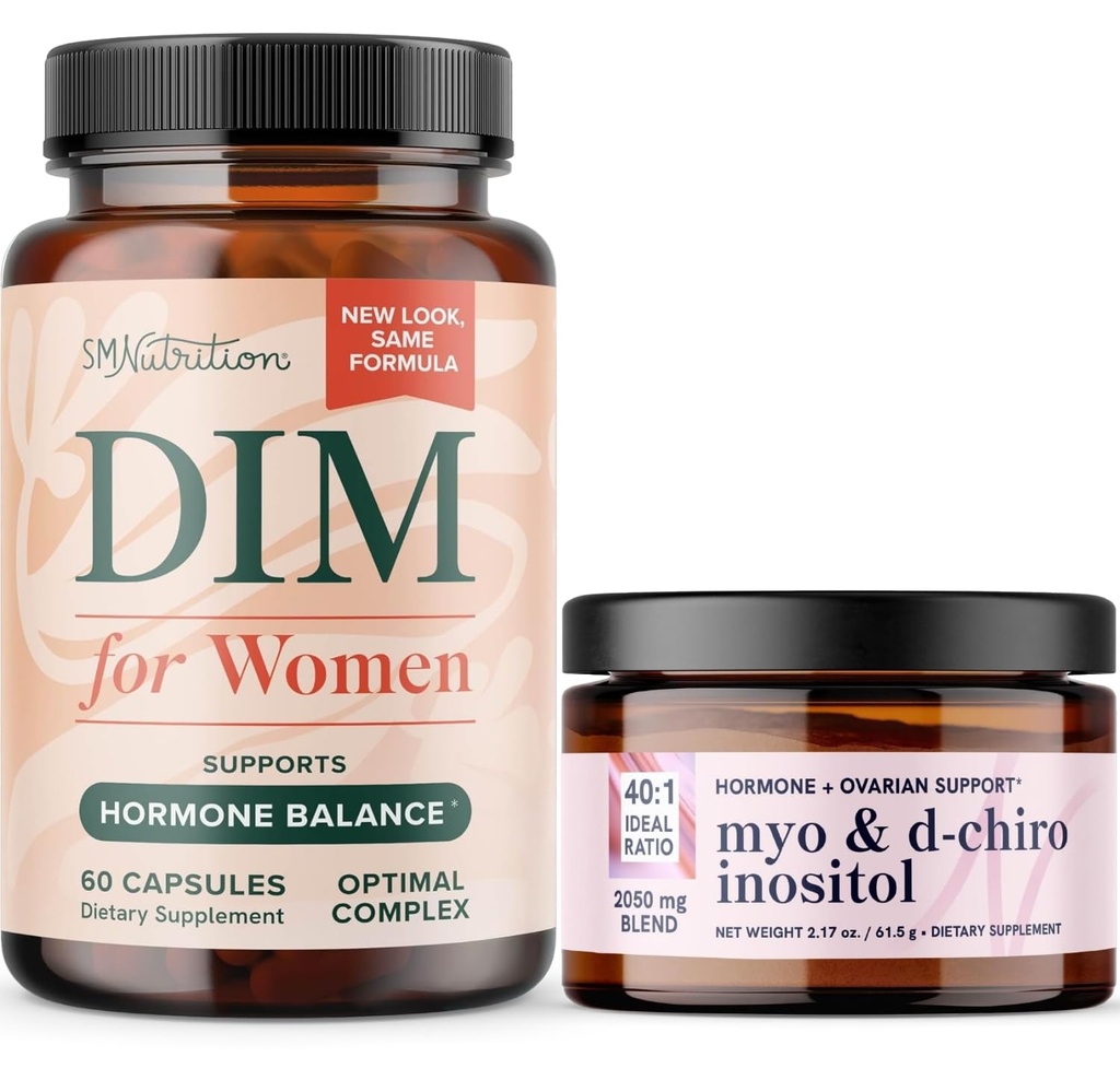 Myo-Inositol Powder Complex and Women's DIM Supplement | Hormone Balance Bundle with Ideal 40:1 Ratio Myo-Inositol & D-Chiro Inositol Powder (30 Servings) and DIM Supplement for Women (60 Servings)