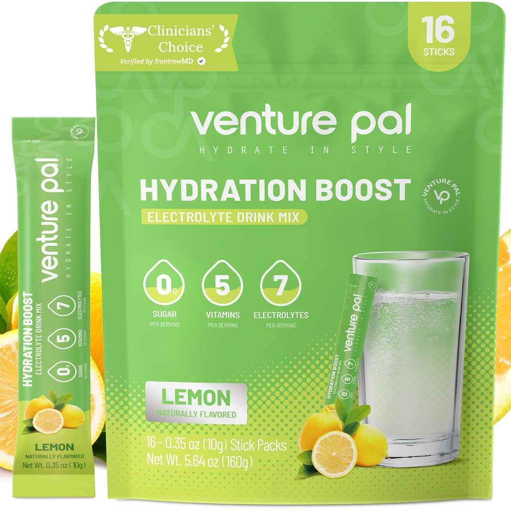Venture Pal Powder Packets sans électrolyte de sucre - Liquid Daily IV Drink Mix pour l'hydratation rapide et la récupération des parties