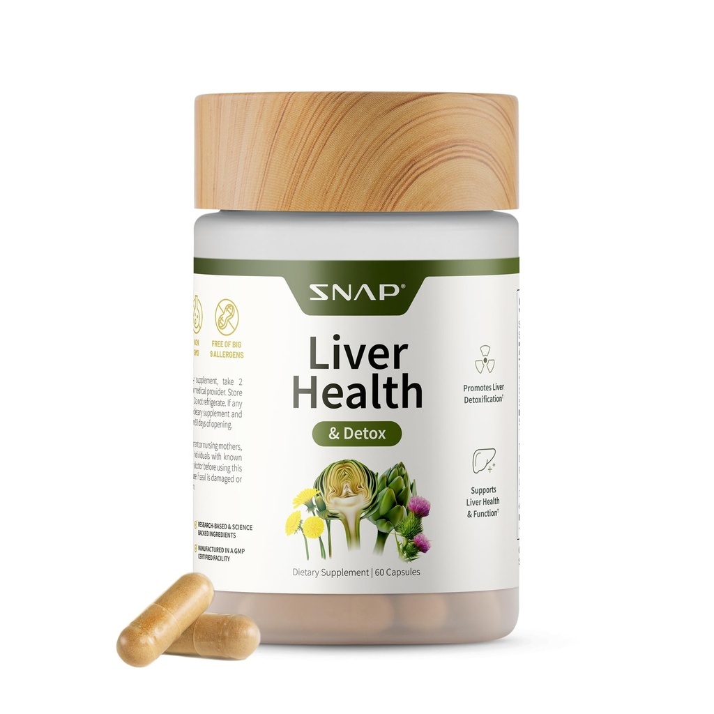 Snap-Ergänzungen Lebergesundheit & Detox-Ergänzung - Natürliche Unterstützung für Leber und Verdauungsgesundheit, 60 vegetarische Kapseln (1 Monat Versorgung)