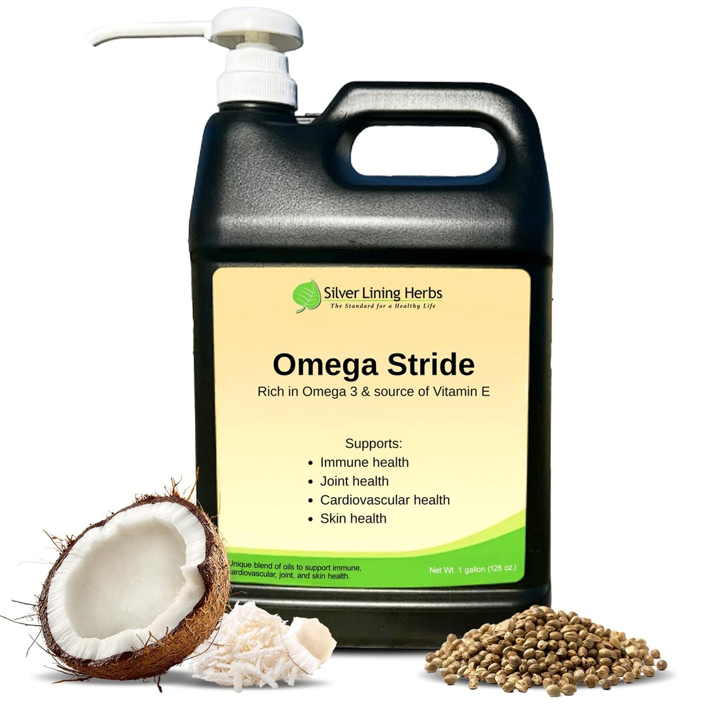 Omega Stride Hemp Seed Oil for Horses - 1 Gal | Hemp Seed Oil for Horses, Coconut, Flax & Vitamin E, Joint, Coat, Immune & Heart Support, NASC Certified, Made in USA
