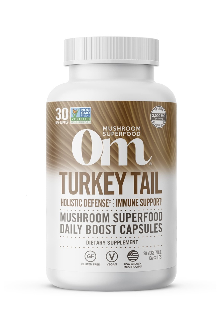 Om Mushroom Superfood Türkei Tail Mushroom Capsules Superfood Supplement, 90 Count, 30 Tage, Immununterstützung, Polysacchrides, Beta-Glucans, Gut Health & Holistic Defense Mushroom Supplement