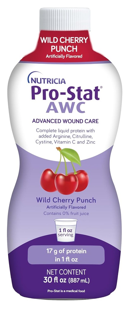 Pro-Stat Advanced Wound Care (AWC), Concentrated Liquid Protein Medical Food - Wild Cherry Punch Flavor, 30 Fl Oz Flasche