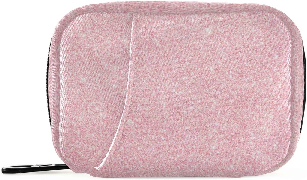 Pink Glitter Shimmer Pill Organizer Case 7 Day Travel Pill Box with Zipper Portable Weekly Vitamin Medicine Supplement Holder Pouch Bag