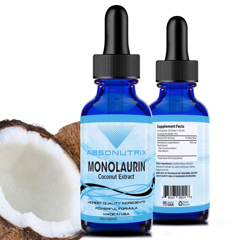 Absonutrix Monolaurin Liquid Extract - 4oz Liquid, 830 mg 142 Servierungen, Made in USA, Quick Absorption, Qualität Potent Ingredients, Non-GMO, GMP zertifizierte Einrichtung, Cruelty-Free Products a