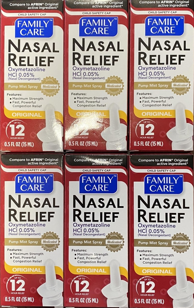 Assured Nasal Relief Spray, 12 Hour Pump Mist Oxymetazolin HCL, 0,5 fl. Oz (6 Pack)