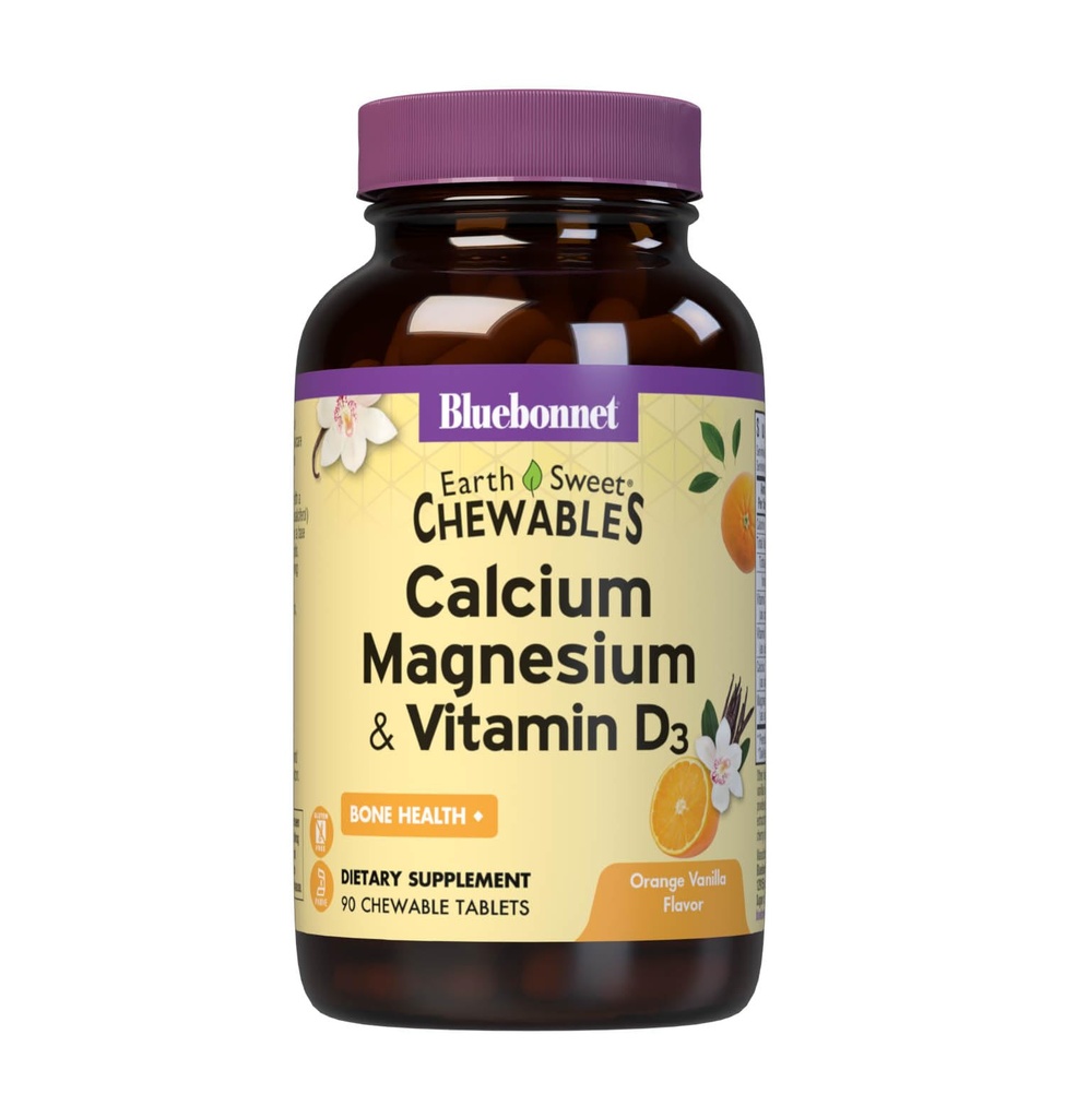 Bluebonnet Nutrition Calcium Magnesium Plus Vitamin D3 Erdnüsse, Knochengesundheit & Muskelentspannung, Soja-frei, Glutenfrei, Kosher, Dairy-Free, 90 Orange Vanilla Flavored Chewable Tablets