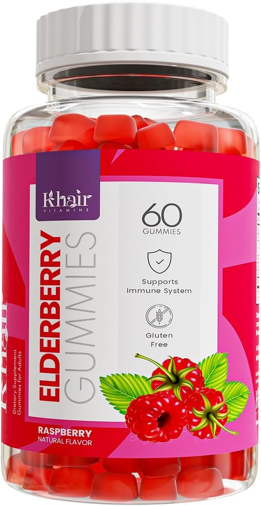 Khair Halal Elderberry Gummies - Super Antioxidants Supplement, Boosts Immunity & Fights Seasonal Allergies - Non GMO, Vegetarian, Gluten Free, Gelatin Free & Halal Vitamins - 60 Gummies