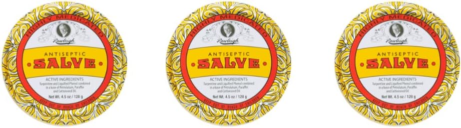 Rawleigh Antiseptic Salve Iconic Yellow Big Tin: 4,5 oz, Multi-Purpose Ointment Soothes Cuts, Bruises, Irritations, mit Turpentine, Phenol, Baumwollsaatöl & Paraffin, Original Formula - Paket von 3