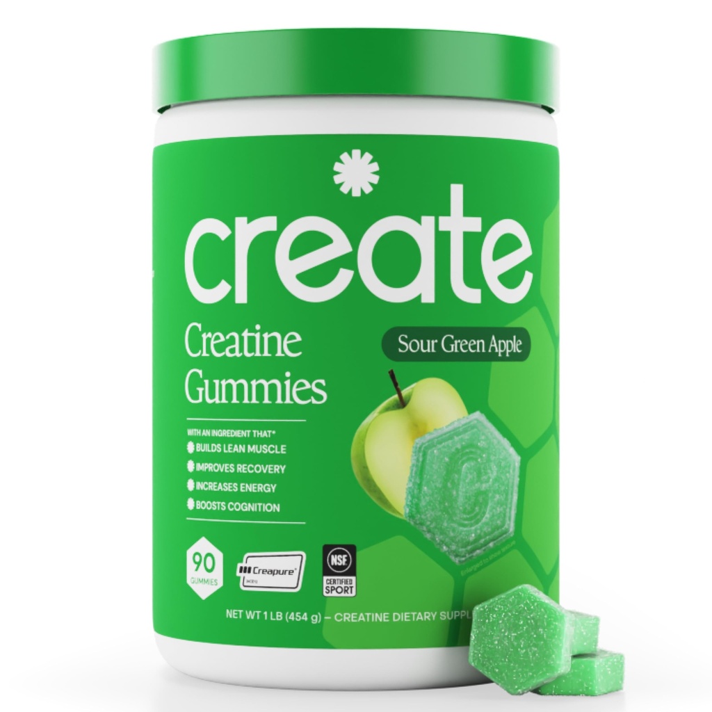 Kreatin Monohydrat-Gummien für Männer und Frauen - Boost Focus, Strength, and Endurance, Anti-Melting-Formel, Vegan, Glutenfrei, Non-GMO, 1.5 Gram Creatine per Gummy (Sour Green Apple, 90 ct)