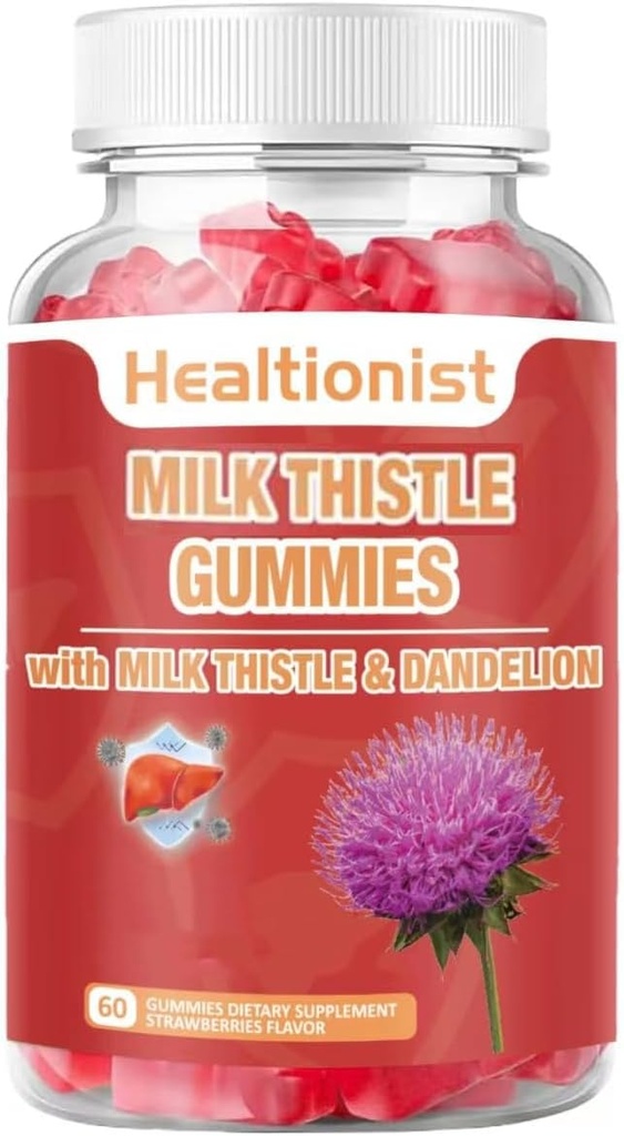 Milchdistelgummis für Leberreiniger, Detox & Repair Fatty Liver Formula Gummis, Milchdistle Extract | Antioxidante Unterstützung & natürliche Leber Gesundheit, Leber Detox, 60 Vegan Ct