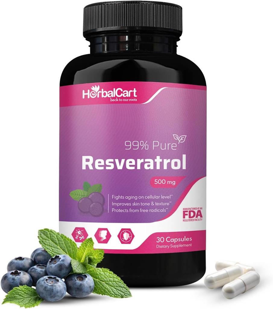 Pure Resveratrol 500mg – Antioxidans, Gesunde Aging & Herzgesundheitsunterstützung