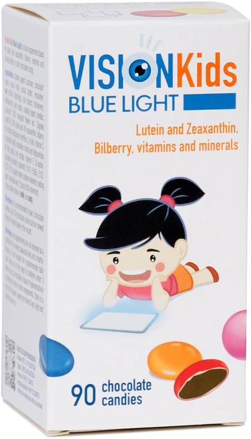OMEGOR Lutein und Zeaxanthin Ergänzung für Kinderaugen (60 Chocolate Dragèes) - Vision Kids Blue Light Eyesight Supplement für Netzhautschutz