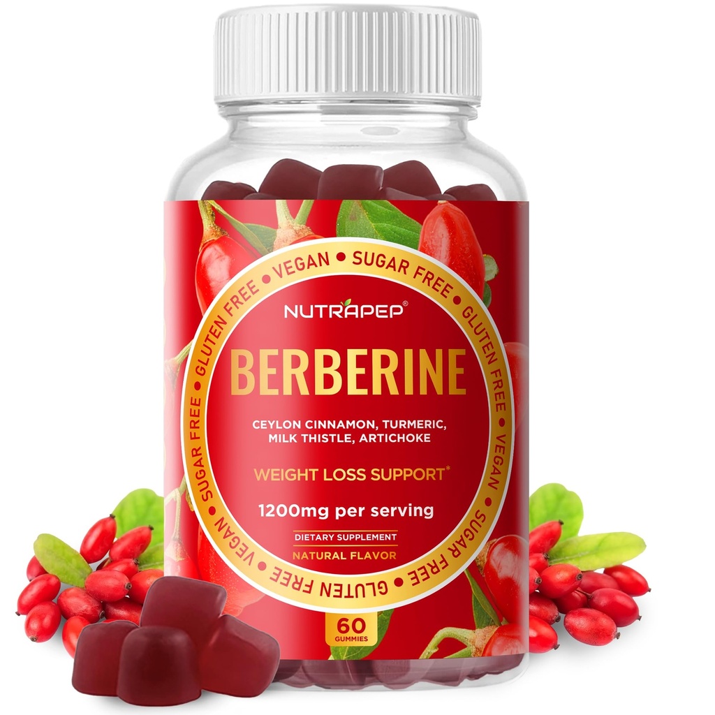 Premium Berberine HCl GLP-1 Gommies de perte de poids (1200mg) avec Ceylan Cinnamon Lait curcuma Chardon Artichaut - sans sucre sans gluten sans haute puissance GLP1 Supplément de soutien