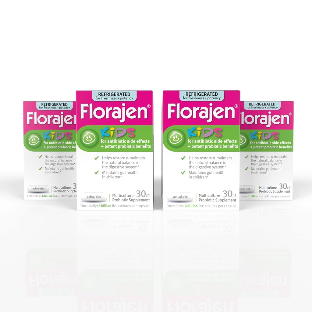 Florajen Kids Probiotics, Daily Gut Health & Immun Support Supplement, Constipation and Bloating Relief, 120 Kapseln (gekühlt)