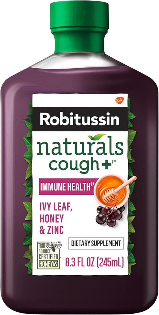 Robitussin Naturals Cough Plus Immune Health Dietary Supplement for Occasional Cough Relief and Immune Support - 8.3 Oz