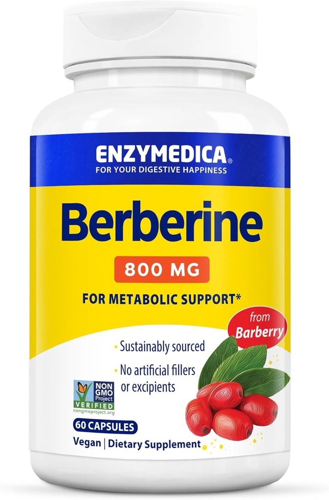 Enzymedica Berberine 800 mg – Vegan Capsules for Metabolic Support – von Sustainable Sourced Barberry – Non-GMO, Gluten-Free, No Fillers or Excipients – 60 Kapseln