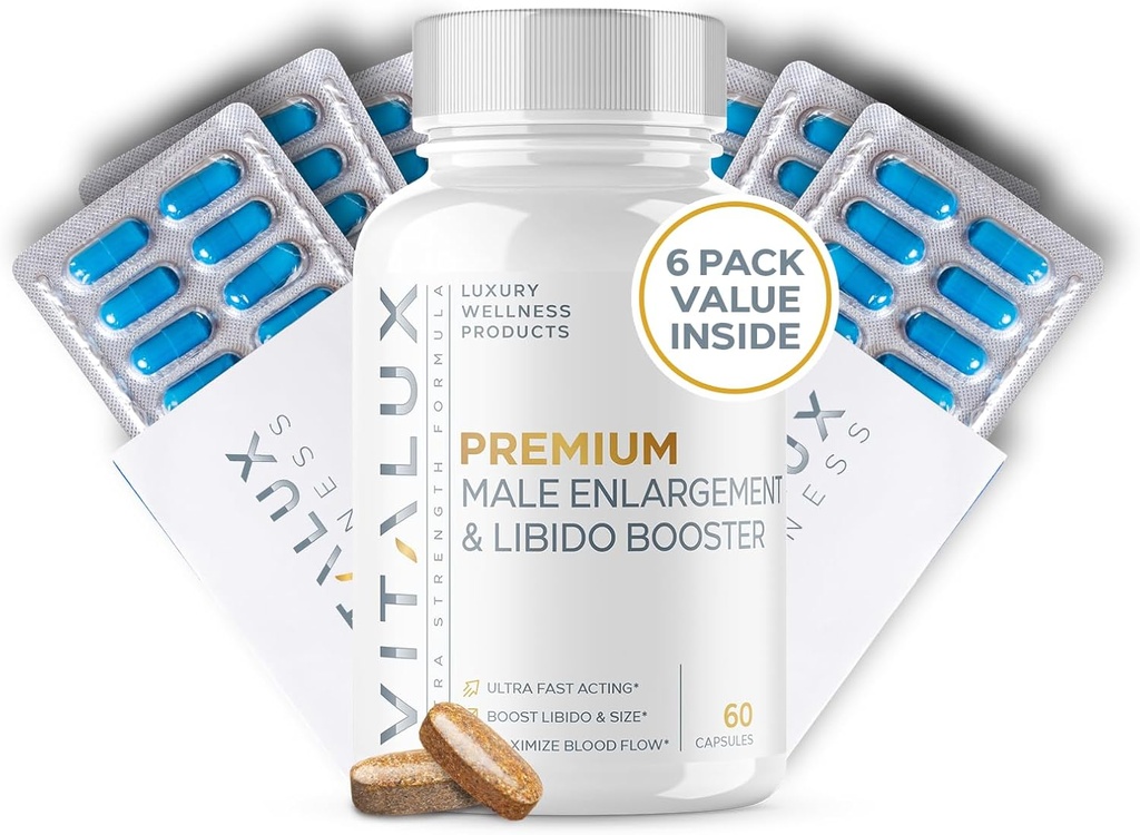 VITALUX || #1 Dosed Premium Erection Support & Libido Booster || Fast-Acting Blood Flow, Size & Firmness for Men's Enhancement | L-Arginine + 18 Zutaten | 3. Partei getestet + USA Made - 60 Pillen