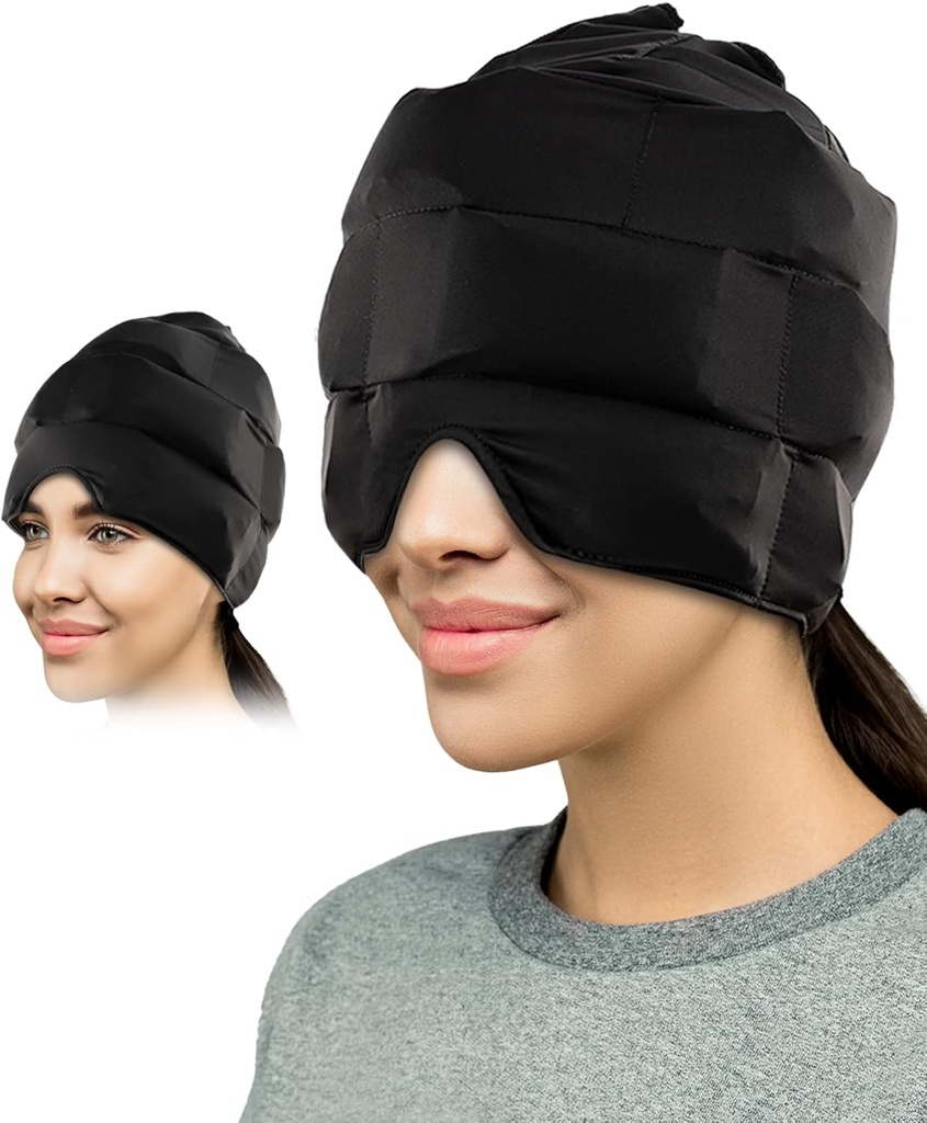 Kopfschmerzen und Migräne Relief Ice Cap| Patentiertes Wearable Headache Relief Hut für Migräne, Chemo, Sinus Relief, Kopfspannung | Bequem, dehnbar, dunkel, Lange Dauer Kalttherapie