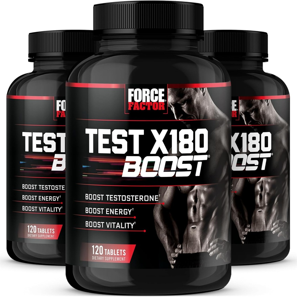 Kraftfaktor-Test X180 Boost, Testosteron-Booster und Energie-Ergänzung für Männer, Boost Energy, erhöhen Stamina und erhöhen Vitalität, mit D-Aspartic Säure und Fenugreek, 120 Zähler (Pack von 3)
