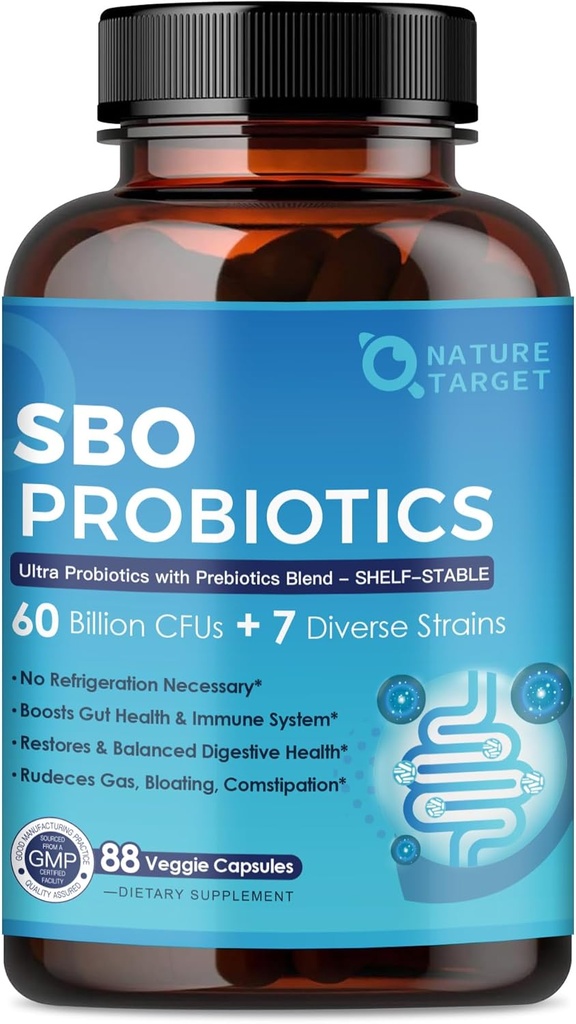 Probiotics for Women & Men Digestive Health，60 Billion CFUs Spore Probiotics with Prebiotics for Immune, Gut Health, SBO Probiotic Support Occasional Constipation, Gas & Bloating, 88 Veggie Capsules