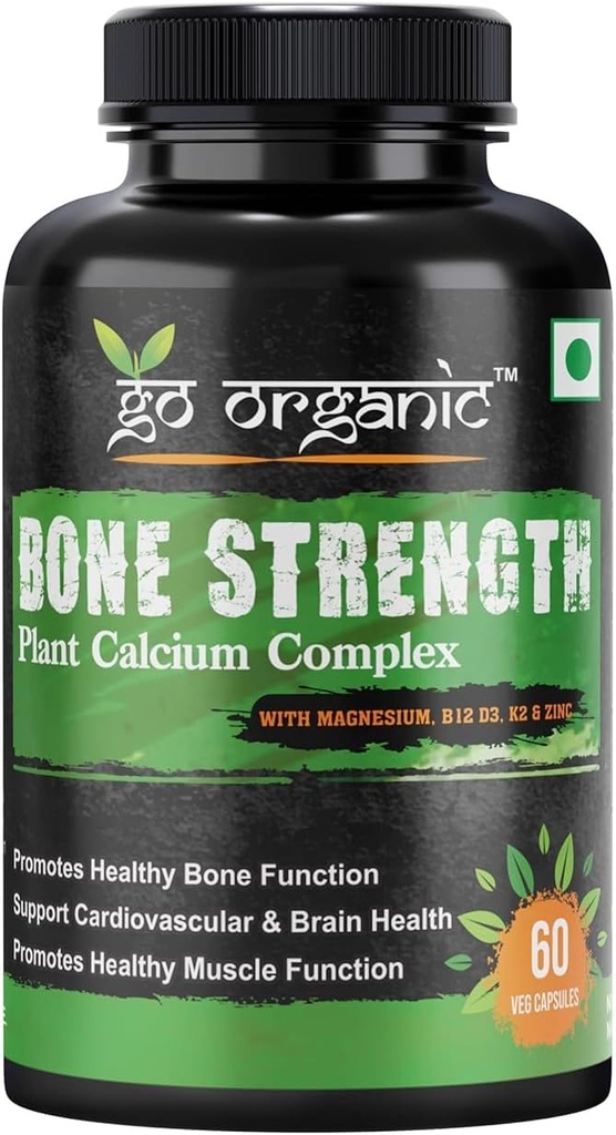 Eleven Zone Knochenstärke - Pflanzenbasiertes Calcium, Magnesium, Zink, Vitamin D3, VIT B12, K2 - GMO, Soja, Glutenfreie Inhaltsstoffe - Ganze Nahrungsergänzung für Knochengesundheit - 60 veganfreundliche Kapseln