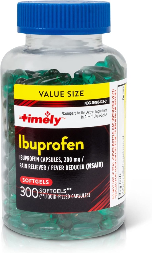 TIME-CAP LABS, INC. Timely Ibuprofen 200mg - 300 Liquid Softgels - Schmerzrelief Tablets und Fever Reducer - für Kopfschmerzenrelief, Menstrual Pain, Zahn erreicht Muskeln und Arthritis Schmerzen