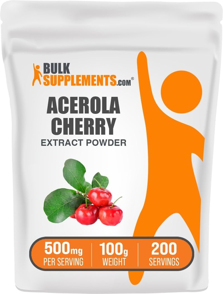 BulkSupplements.com Acerola Kirschextrakt Pulver - Natürliche Vitamin C Ergänzung, Acerola Kirschpulver - Vegan & Glutenfrei, 500mg pro Servierung, 100g (3,5 oz) (Pack von 1)