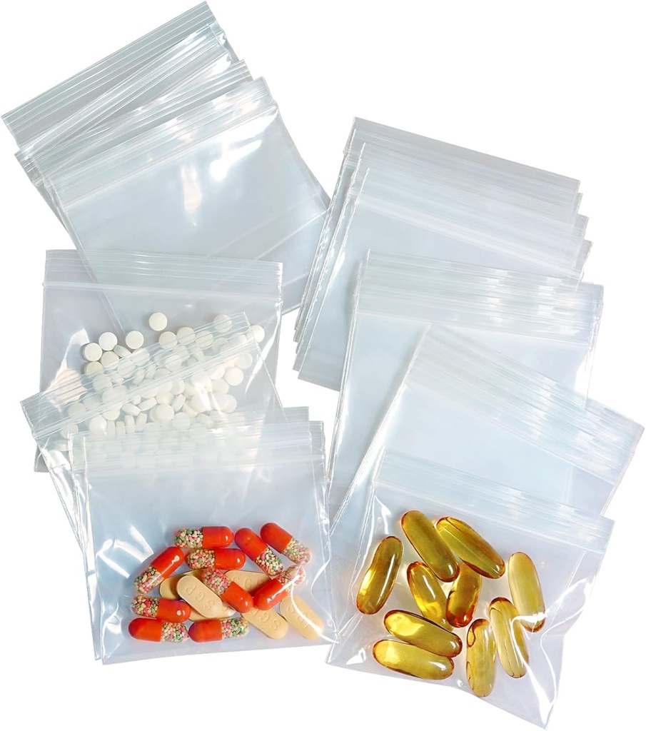 100 Packs Pill Bags 6 mil Sturdy 3x2.75 inch Pill Poches BPA sans joint imperméable Handy Reusable Pill Bags for Travel Small Plastic Bags for Pill Organizer, Bijoux and Small Craft Pieces