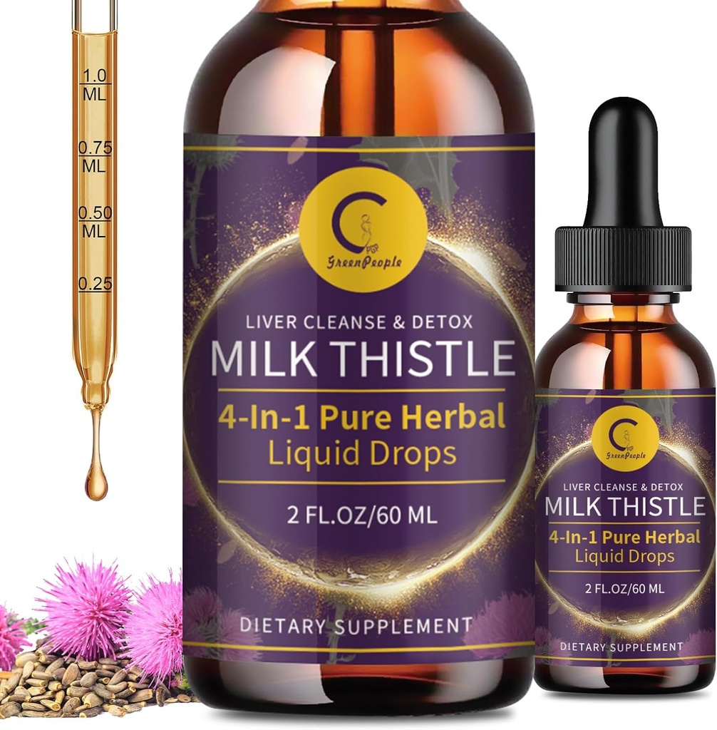 Milchdistel Extrakt Tropfen für Leberreiniger Detox & Repair, Leber Ergänzung mit Dandelion Root, Artichoke und Turmeric, All-Natural Kräuter Leber Unterstützung Supplement, Vegan, Non-GMO, 2 FL OZ