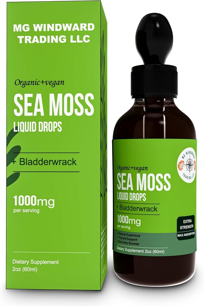 Bio Sea Moss Liquid Drops | 30.000 MG | Sea Moss mit Bladderwrack, Elderberry | 4X Stronger Bio Sea Moss Than Pillen und Kapseln für Gesamtgesundheit Leben! 1 Flasche