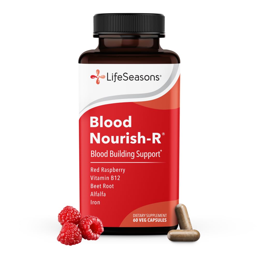 LifeSeasons Blood Nourish-R - Eisenmangel-Ergänzung - Unterstützt Anämie, Fatigue, Paleness & Dizziness - No Constipation - Blood Building - Eisen, Alfalfa, Raspberry & Vitamin B-12-60 Kapseln