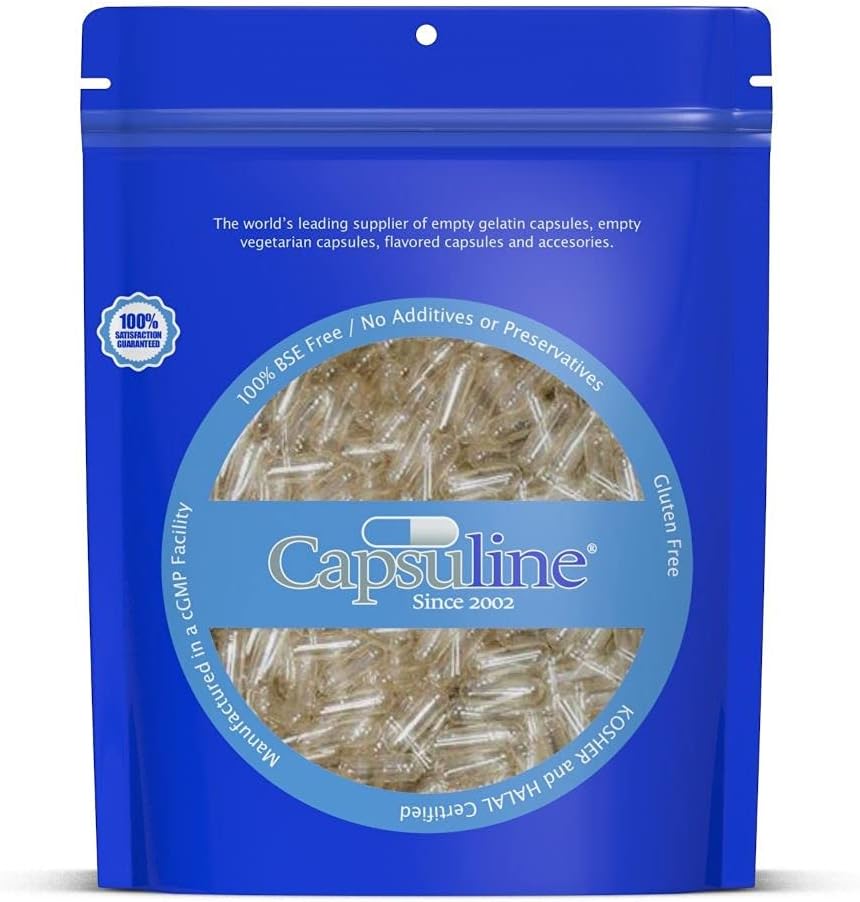 Capsuline Größe 2 - Klare leere Gelatine Kapseln - 1000 Graf - Leere Gel Pillen Kapseln - DIY reine Bovine Pillen Kapselfüllung - Leere Kappen - Kosher, Glutenfrei - Nicht-GMO zertifiziert (Clear)