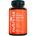 NutriRise Organic Ashwagandha Root Capsules mit schwarzem Pfeffer 1950mg, Natural Stress & Mood, Schilddrüse & Immununterstützungsergänzung, Schlafhilfe, Klarheit, Fokus & Energie, Glutenfrei, 180 Count