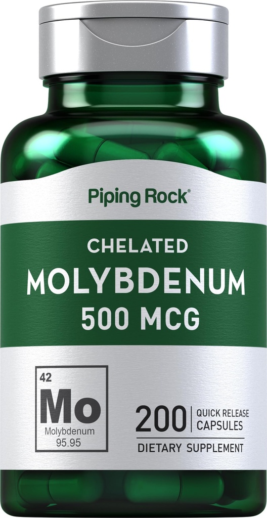 Piping Rock Molybdän Supplement | 500 mcg | 200 Kapseln | Chelat Molybdän Aminosäure | Non-GMO, Glutenfrei