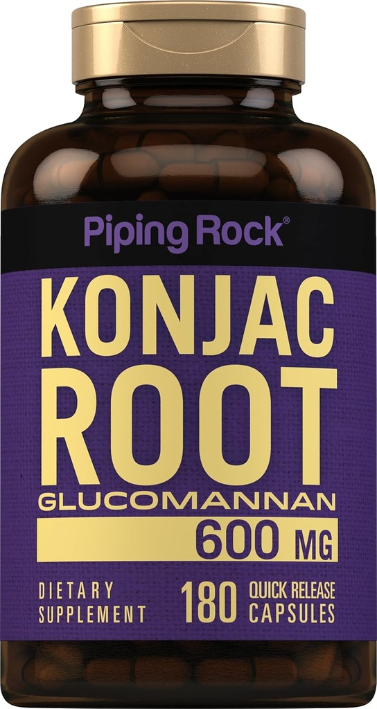 Piping Rock Glucomannan Kapseln 600mg | 180 Pillen | Konjac Root Fiber Supplement | Non-GMO, Gluten Kostenlos