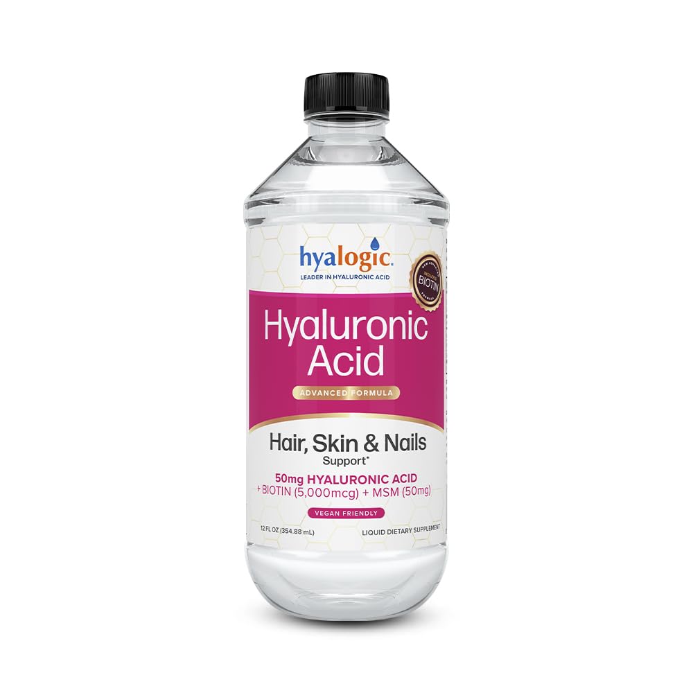 Hyalogic Liquid Hyaluronsäure Supplement - Unterstützung für gesundes Haar, Haut und Nägel mit 5.000 mcg Biotin und 50mg MSM - Natürliche Hydration für den ganzen Körper - hohe Molecular Weight Formula - 12 oz