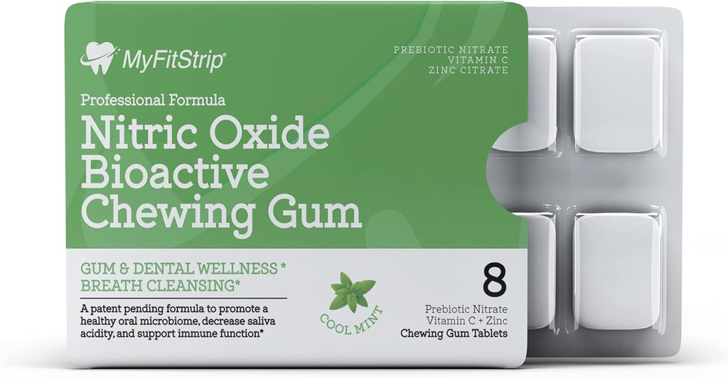 Präbiotisches Nitric Oxid Kaugummi mit Vitamin C, Zink, Xyitol und Anthocyanin PRO, eine präbiotische Formel für ein gesundes orales Mikrobiom - Sugar Free 8 Cool Mints Tablets
