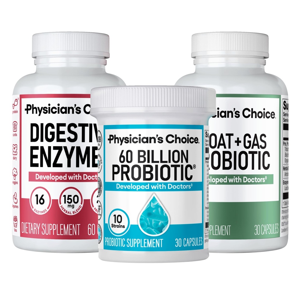 Physicians CHOICE Gut Guardian Bundle: 60 Billion Probiotic 30ct + Bloat & Gas Probiotic 30ct + Verdauungsenzyme 60ct