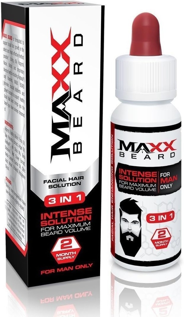 Maxx Bart -#1 Bart-Wachstumslösung, natürliche Lösung für maximalen Bart Volumen-2 Monat Versorgung
