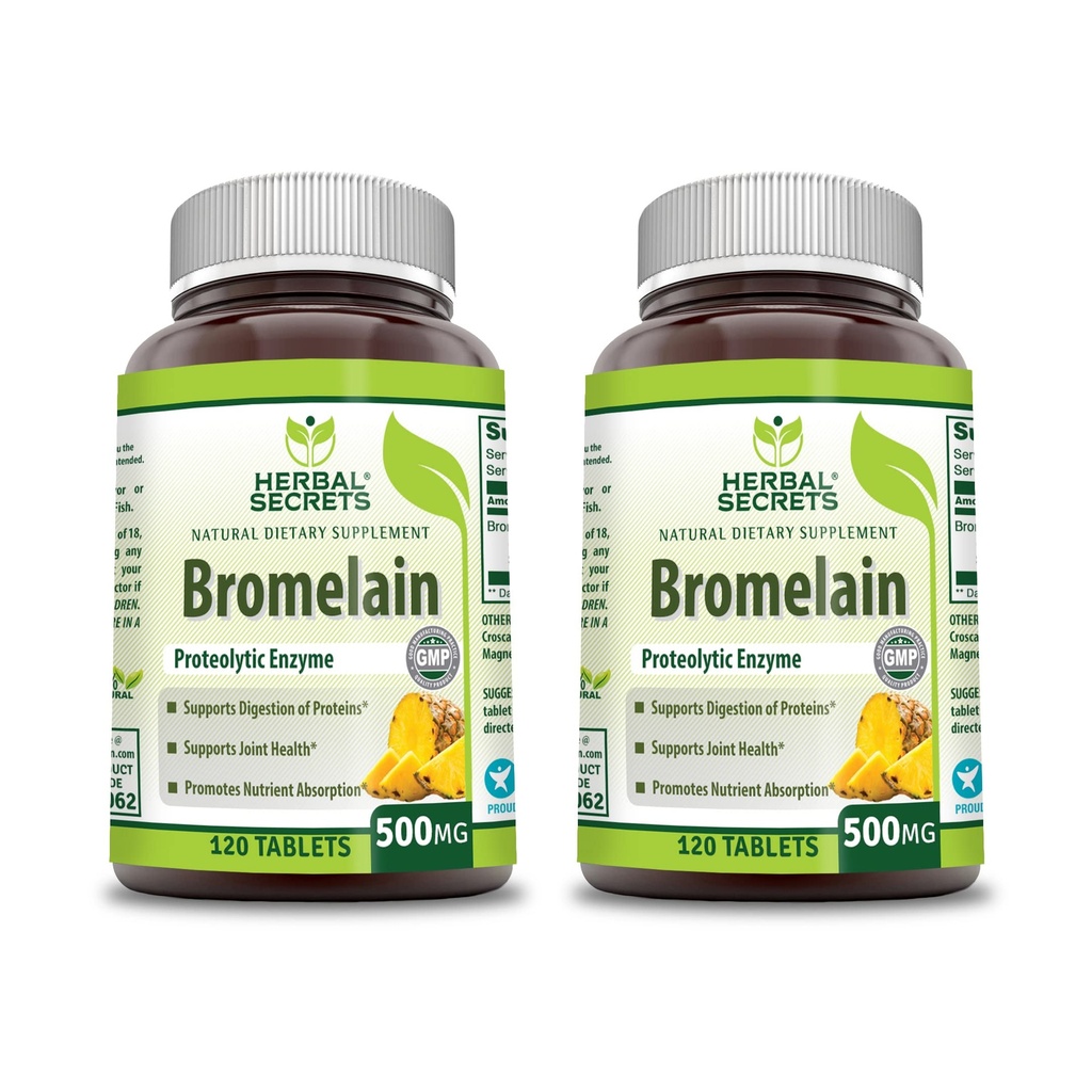 Secrets à base de plantes Bromelain 500 Mg 120 Comprimés Suppléments de 2' Non-GMO' Sans gluten' Fabriqué aux États-Unis