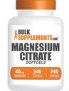 BulkSupplements.com Magnesium Citrate Softgels - Magnesium Supplement, Magnesium Citrate Supplement - 250mg (mit 40mg Magnesium), Glutenfrei, 1 Softgel pro Servierung, 240 Count (Pack von 1)