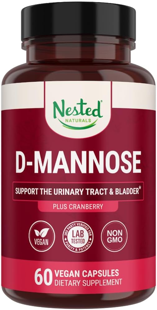 Nested Naturals D-Mannose 500mg Caspules mit Cranberry Extract, D Mannose Cranberry Pills, Urinary & Bladder Support, 60 Vegan Capsules