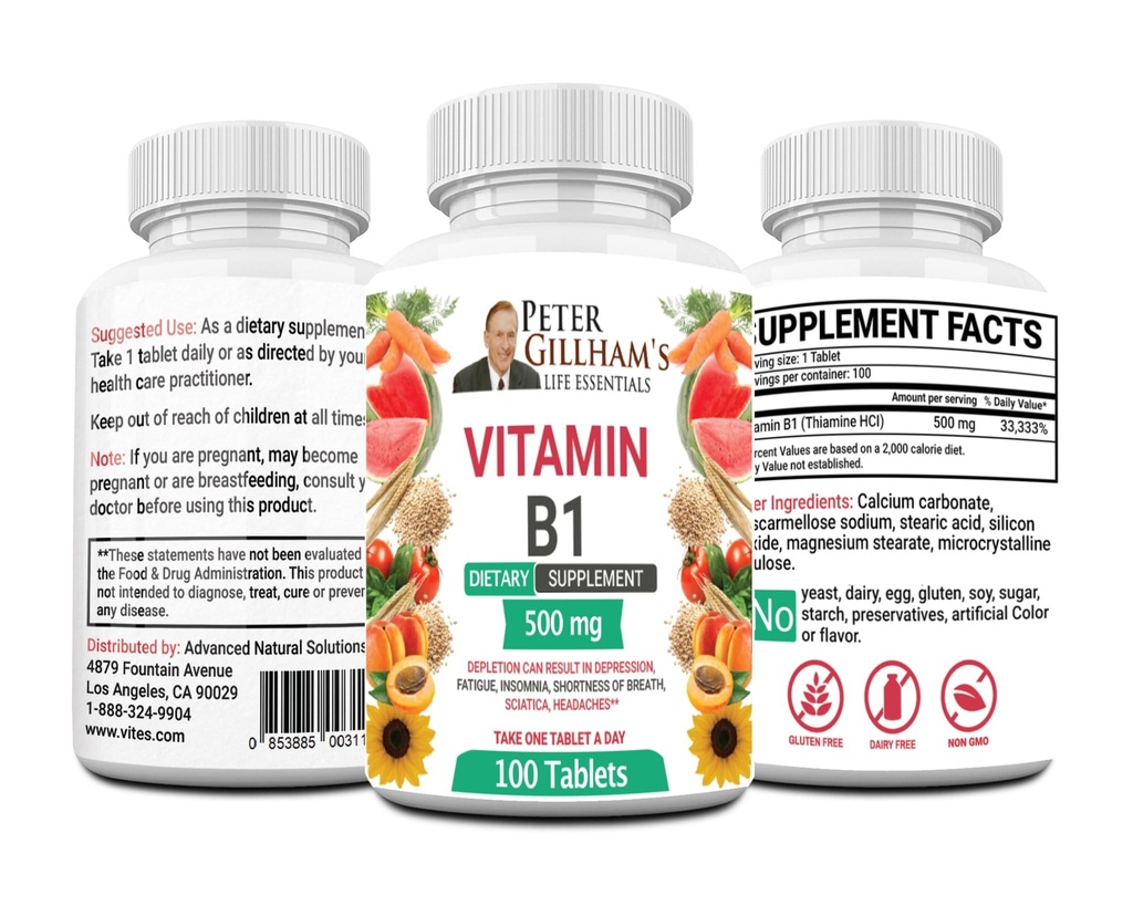 Peter's Choice B1 Comprimés Complément alimentaire (B1 500mg, 100 comprimés)