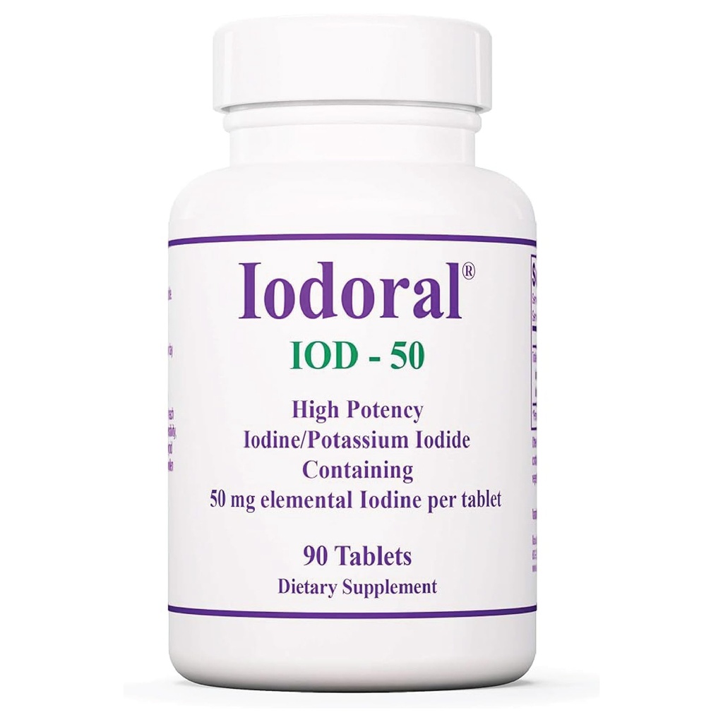 Supplément Iodoral Optimox 50 mg - comprimés d'iodure de potassium, soutien thyroïdien, vitamines quotidiennes et minéraux, solution d'iode de Lugol - 90 Compte
