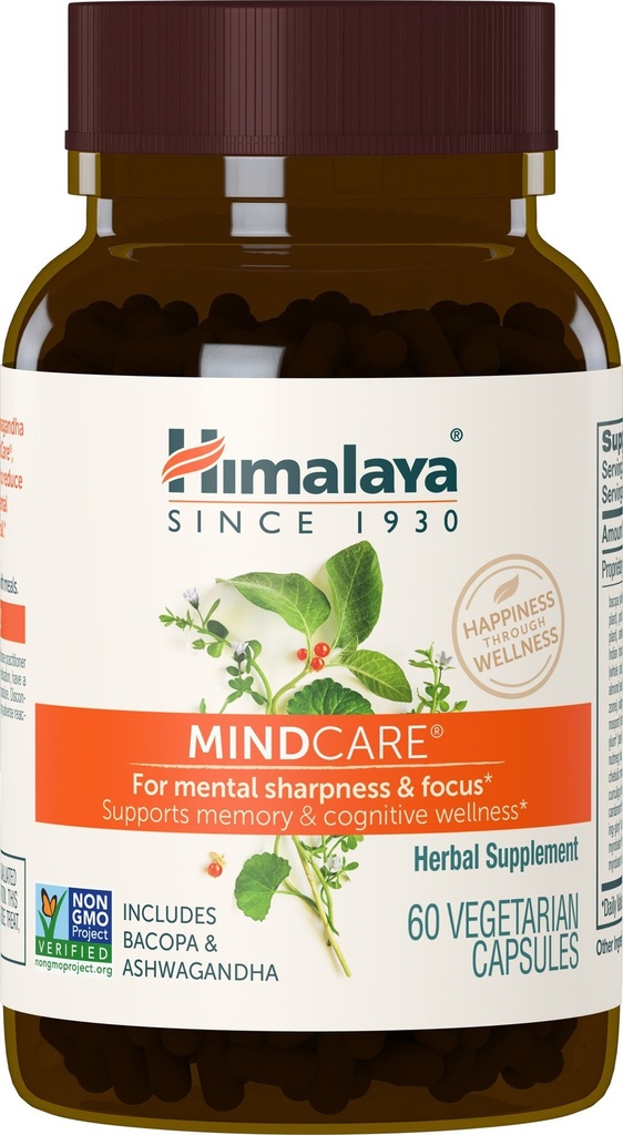 Himalaya MindCare - Nootropic Kräuter Gehirn Ergänzungen für Gedächtnis und Fokus Unterstützung - Vegan, Non-GMO, Glutenfrei, 1170 mg, 60 Kapseln