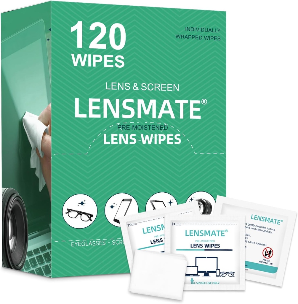Lensmate 120 Count Lens Wipes für Brillen, Pre-Moistened & Individuell Wrapped Eyeglas Wipes, Linsen Reinigungs-Weibchen für Brillen, Sonnenbrillen, Brillen und Kameralinsen