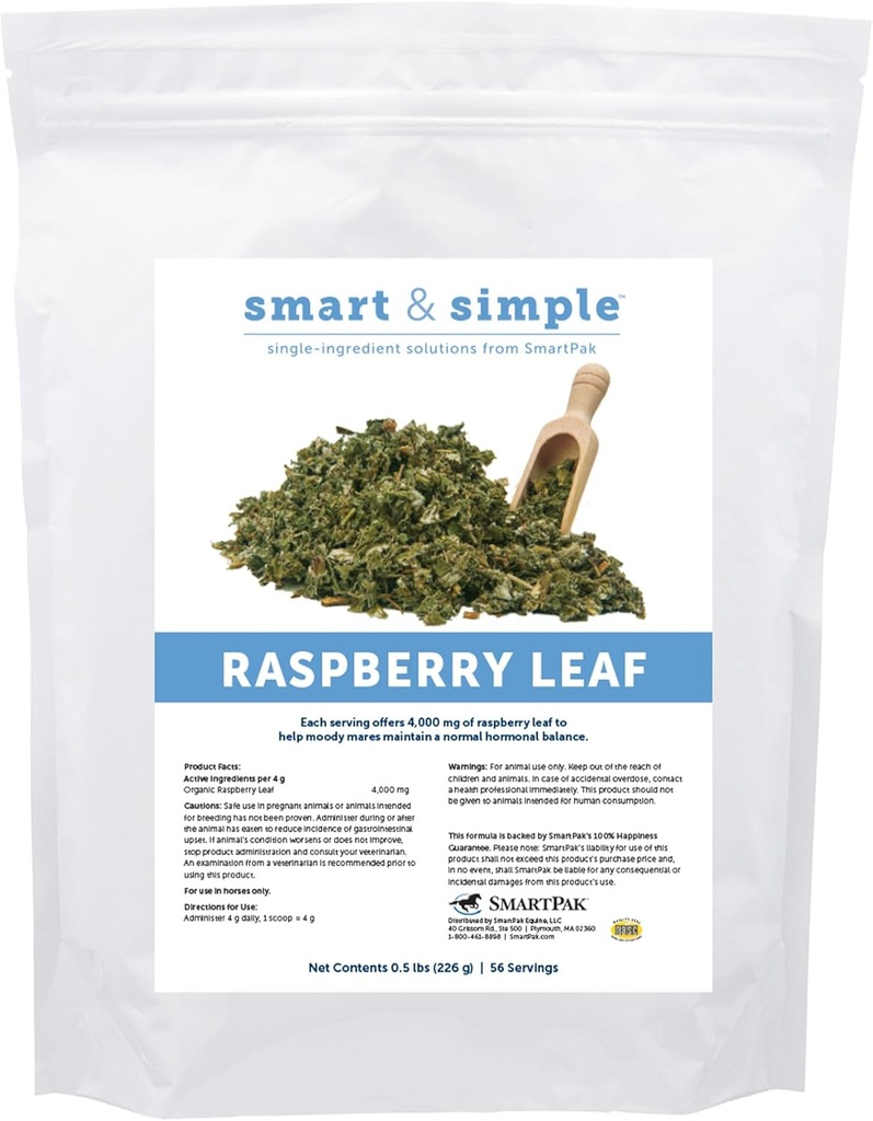 Smart & Einfache Himbeer Blatt | Pferde Moody Mare Ergänzung | Organische ganze Blatt | Single Ingredient | Equine Supplement | 56 Servierungen | 0.5 lb Tasche
