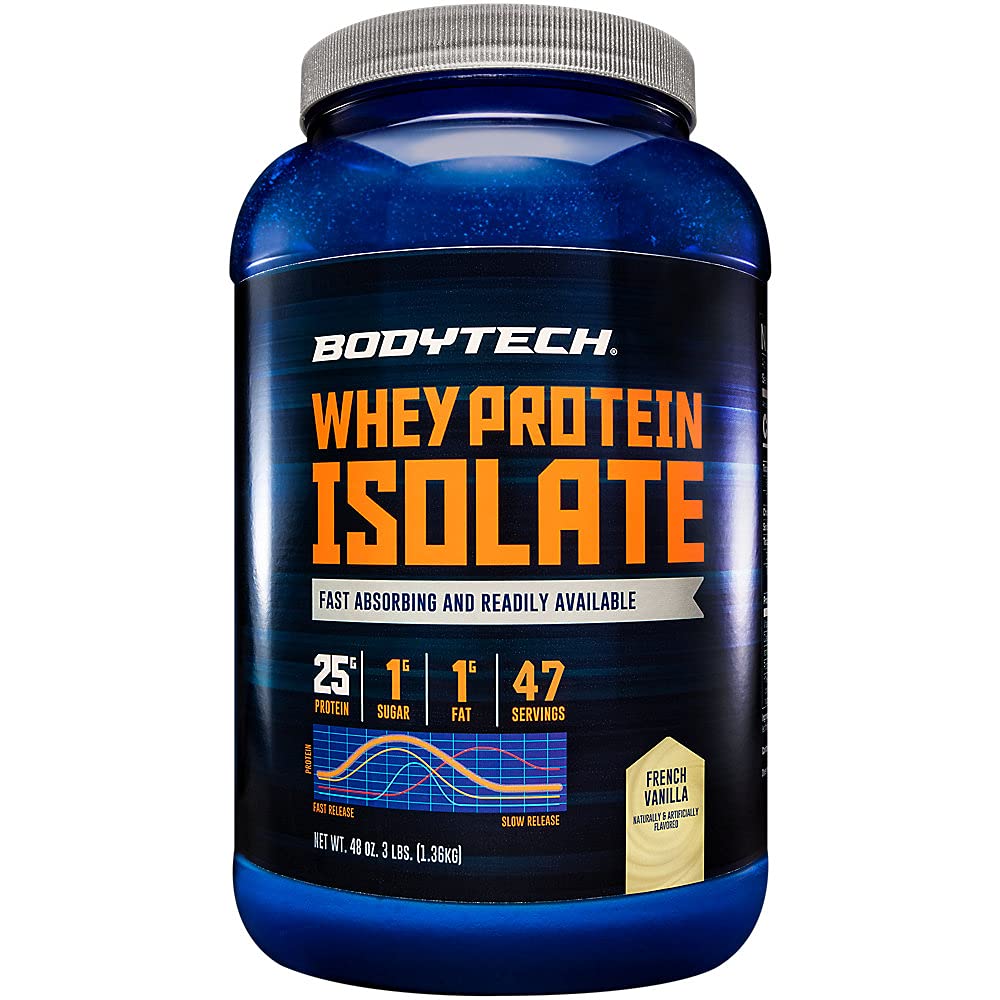 BODYTECH Whey Protein Isolate Powder - mit 25 Gramm Protein pro Servieren & BCAA's - Ideal für post-Workout Muskelaufbau & Wachstum, Enthält Milch & Soy - Vanille (3 Pfund)