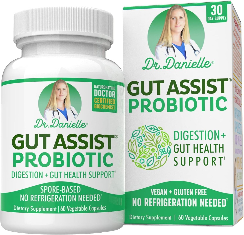 Gut Assist Probiotic - Probiotika für Frauen und Männer, Erwachsene von Dr. Danielle - Shelf Stable Probiotic Supplement - No Refrigeration Necessary - Bacillus - 60 Kapseln